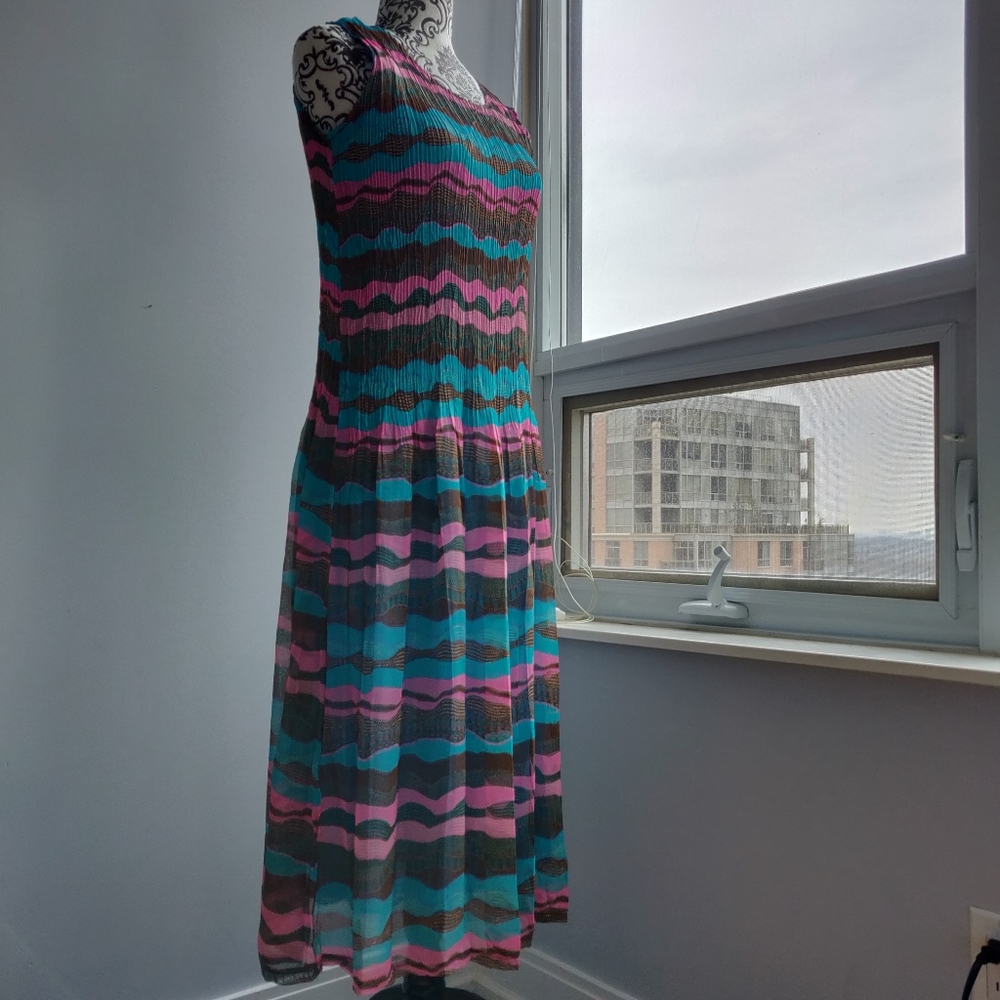 Maxi Long Sun dress in Multi colour Stripe Pattern